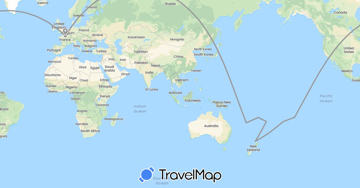TravelMap itinerary: driving, plane in Cook Islands, Fiji, France, New Caledonia, French Polynesia (Europe, Oceania)